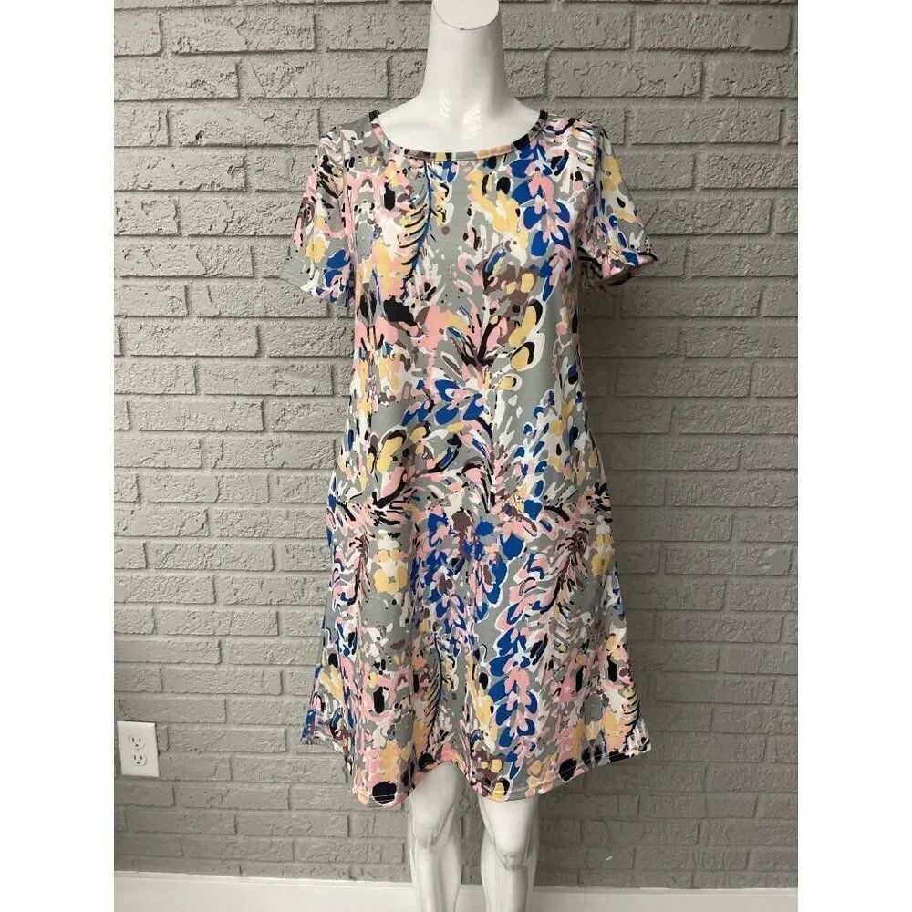 For G and PL Women Multi-Color Jersey T-Shirt Dress with Pockets Size S